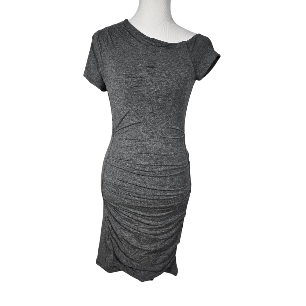 bebe Small Ruched Bodycon Off Shoulder Heather Gray Dress